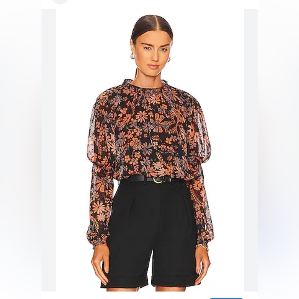Free People Clarissa Puff Sleeve  Top in Midnight Combo